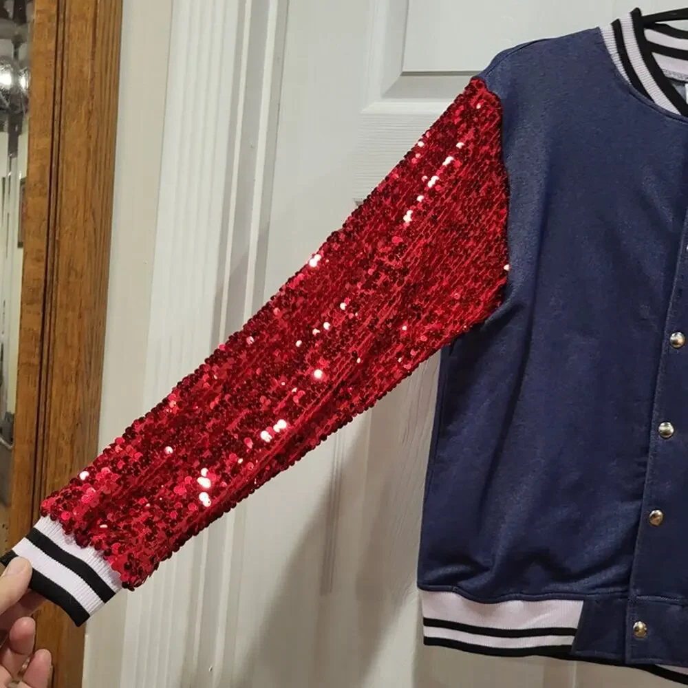 Weissman Snap-front stretch denim-costume halloween jacket Red sequin 1950 SA